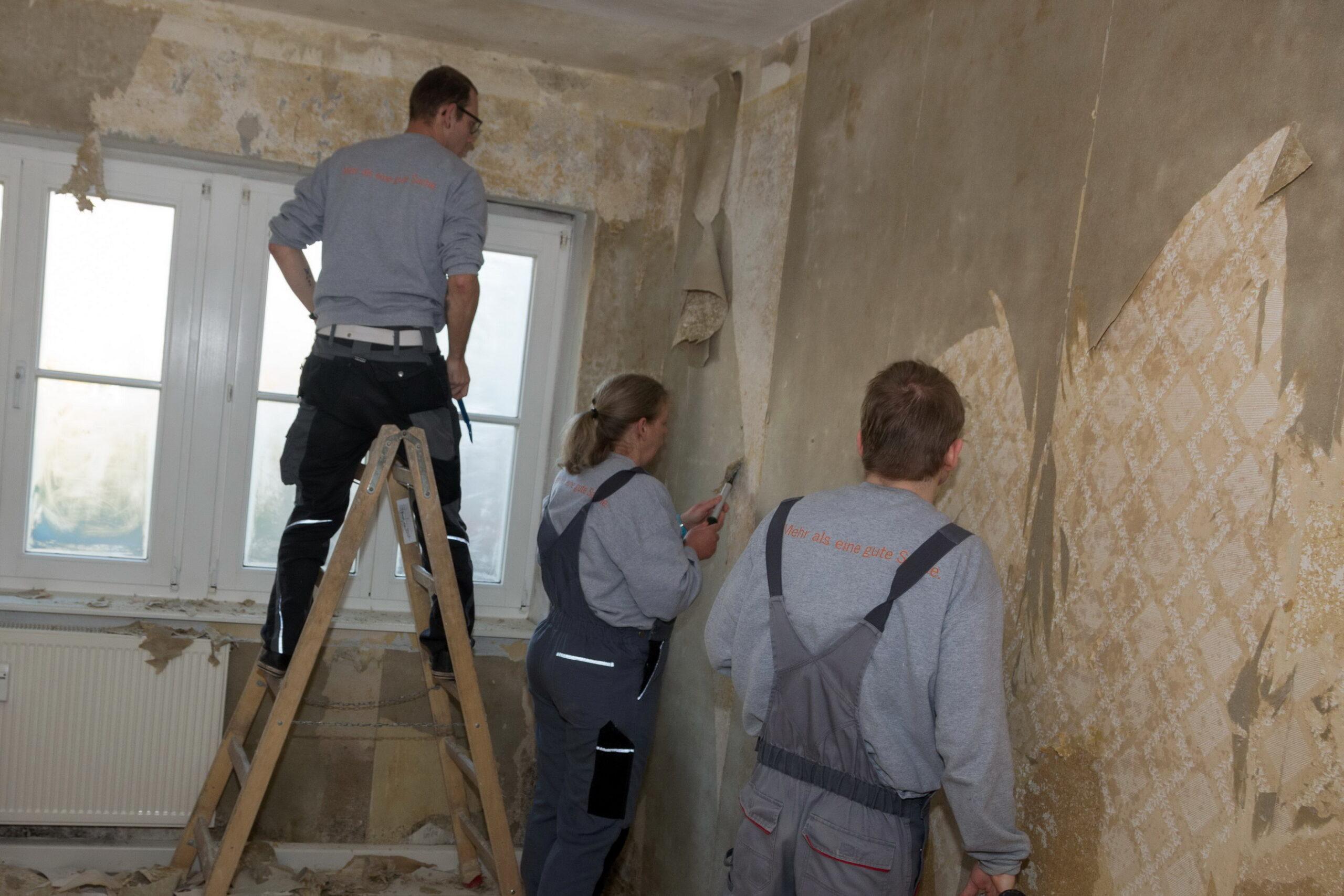 Wohnungsrückrenovierung - Entfernen von alten Tapeten.