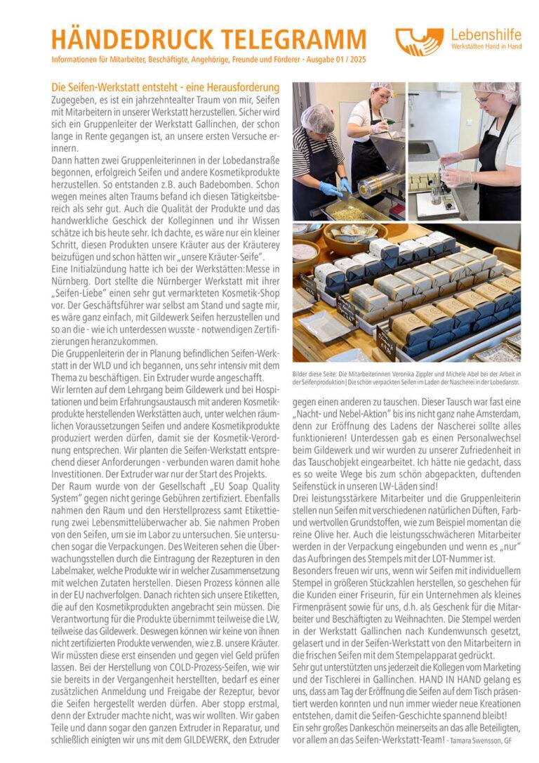 HÄNDEDRUCK TELEGRAMM - Informationen für Mitarbeiter, Beschäftigte, Angehörige, Freunde und Förderer - Ausgabe 01 / 2025